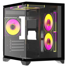 Корпус Wintek AQUABOX S05-B TG, Micro ATX, USB 1*3.0/2*2.0, HD+Mic, 5*12cm ARGB (контр. + пульт д/у), чёрный