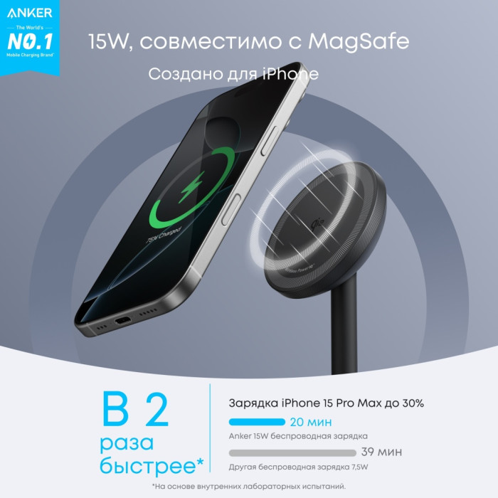 Беспроводное зарядное устройство Anker MagGo Single Stand (A25X1H11) Черный