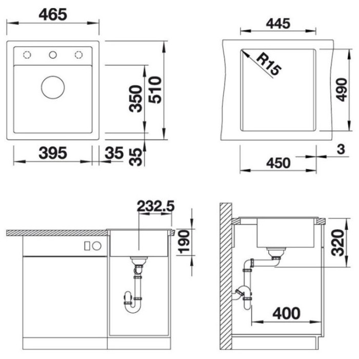 Blanco Dalago 45 накладная 46х51х19 см, гранит, тон темная скала