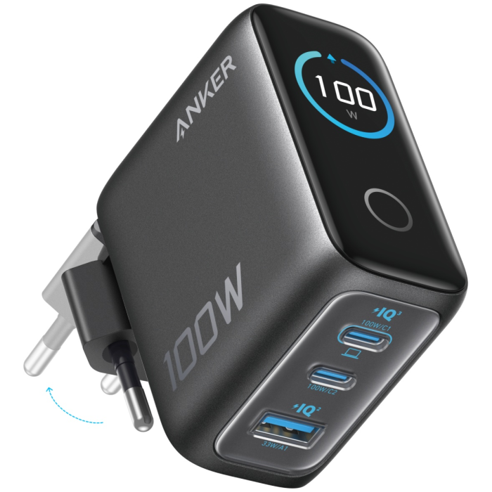 Адаптер питания Anker Prime Charger Smart Display (100W, 3 Ports) (B121BGZ1)