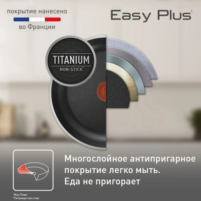Сковорода Tefal Easy Plus 26 см с антипригарным покрытием, алюминий
