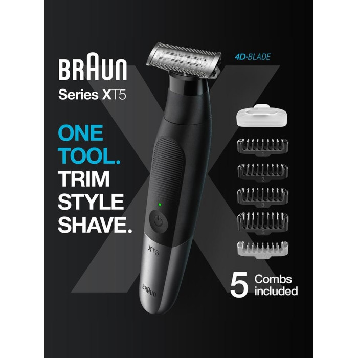 Триммер гибридный для бороды, усов и тела Braun XT5100 Series X, 5 насадок, серебристый