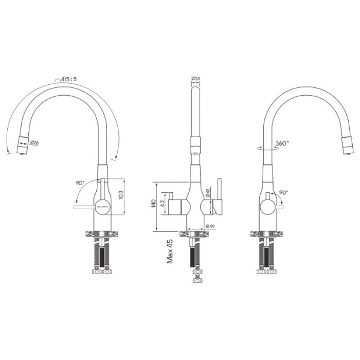 Смеситель с гибким изливом Paulmark Salix - белый матовый (Sa213419-431), латунь, цвет белый