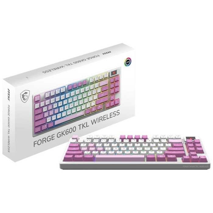 Игровая Клавиатура MSI FORGE GK600 TKL W VIOLET RU, Механическая/WIFI/BT/USB2.0/RGB/83кл/1.8м VIOLET