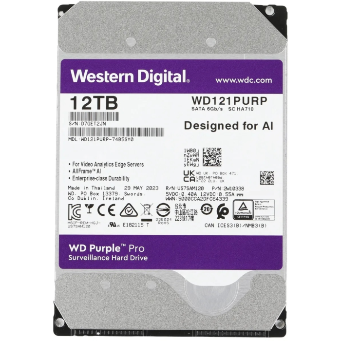 HDD AV WD Purple Pro (3.5'', 12TB, 256MB, 7200 RPM, SATA 6 Gb/s)
