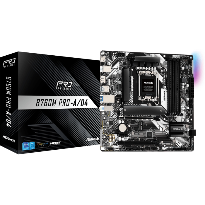 Материнская плата ASRock B760M PRO-A/D4 LGA1700 4xDDR4 4xSATA RAID 2xM.2 Type-C HDMI DP mATX