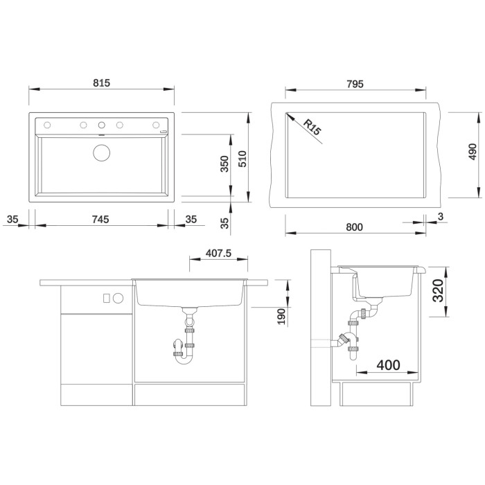 Blanco BLANCO Dalago 8 вулканический серый (527248) вулканический серый врезная 51х81.5х19 см, искусственный камень