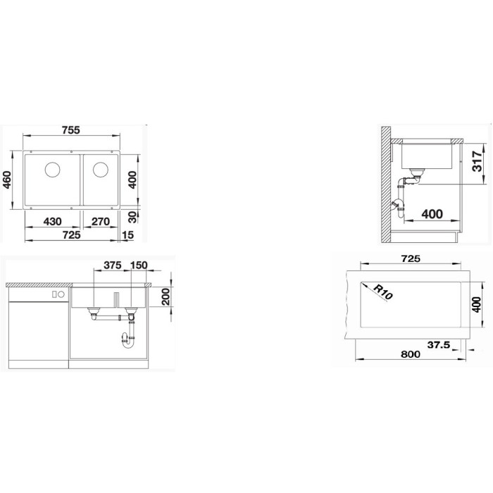 Blanco подстольная Subline 430/270-U, черный