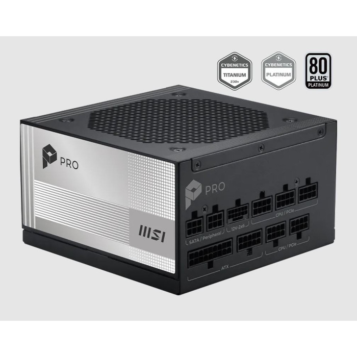 Блок питания MSI 1000W, PRO A1000PL PCIE5, Full Modular, ATX, 80+ PLATINUM, >92%, Fan 120mm, Черный