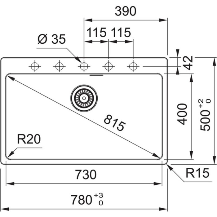 Franke 114.0661.706 накладная 40х73х20 см, искусственный гранит
