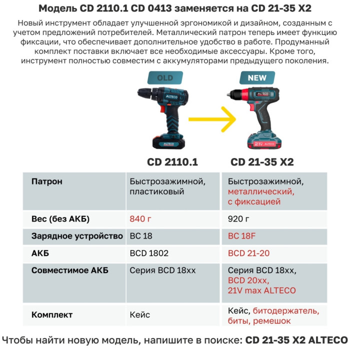 Дрель-шуруповёрт ALTECO CD 21-35 X2