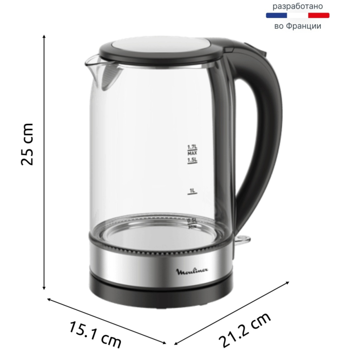 Электрочайник Moulinex BY3S0DF0 черный, прозрачный