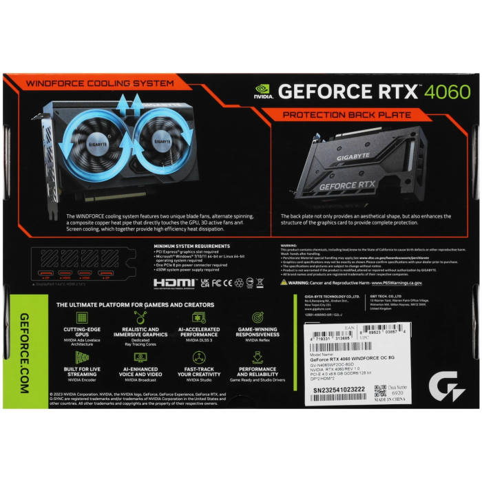 GIGABYTE GeForce RTX 4060 WINDFORCE OC 8G 8 Гб