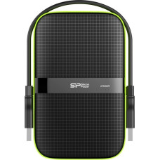 Silicon Power Armor - A60 2TB Portable HDD USB 3.2 Gen1 Black/Green, Shockproof MIL-STD 810G Method 516.6 Procedure IV, Water-resistant IPX4, LED light<br>