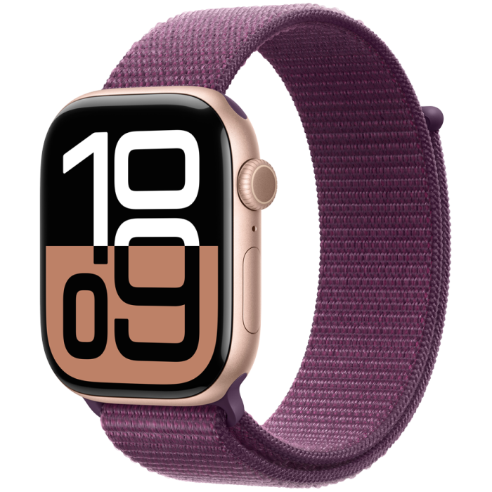 Apple Watch Series 10 GPS 42mm Rose Gold Aluminium Case with Plum Sport Loop,Model A2997<br>