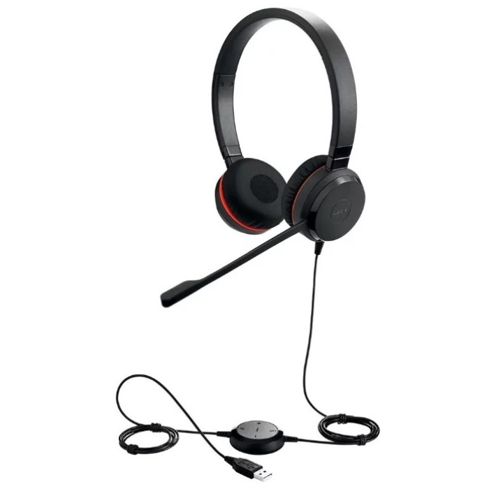 JABRA EVOLVE 30 II MS Stereo USB Headband, Noise cancelling, USB and 3.5 connectivity, with mute-button and volume control on the cord, with leather ear cushion, Microsoft optimized<br>