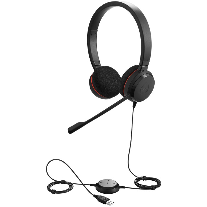 JABRA EVOLVE 20 MS Stereo USB Headband Special Edition Noise cancelling, USB connector, with mute-button and volume control on the cord, with leatherette ear cushion, Microsoft optimized<br>