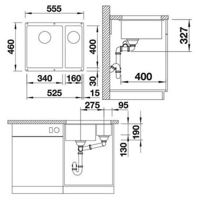 Blanco Rotan 340/160-U черный (526096) подстольная 55.5х46х19 см, искусственный камень, тон черный