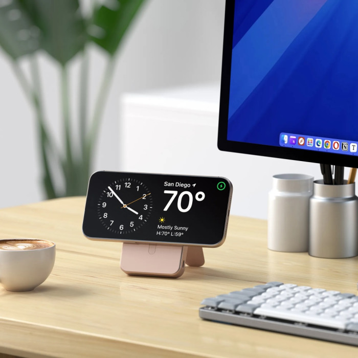 Внешний аккумулятор Satechi OntheGo Qi2 10K Magnetic Power Bank with Stand 10000 мАч 20 Вт розовый