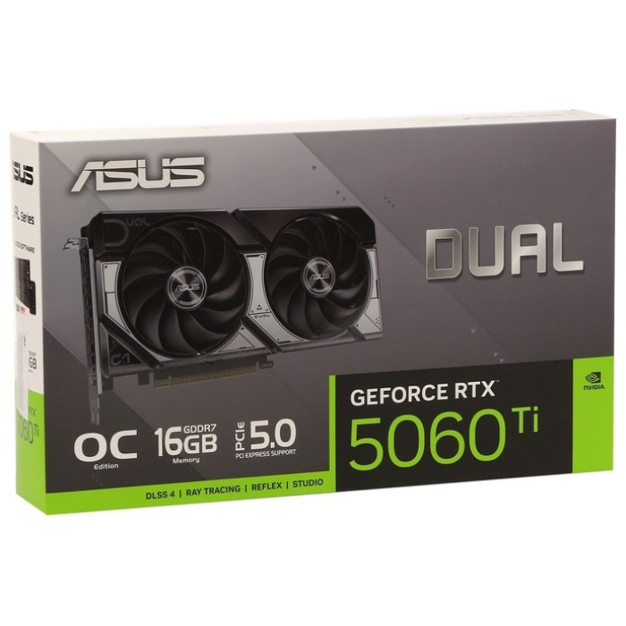 Видеокарта ASUS DUAL-RTX5060TI-O16G, 16Gb GDDR7, 128 Bit, 4608 CUDA, HDMI, DP, BOX 328930