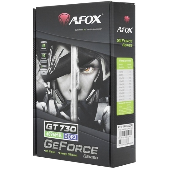 Видеокарта AFOX GT730 4GB D3 LP Single Fan (AF730-4096D3L6)<br>84177