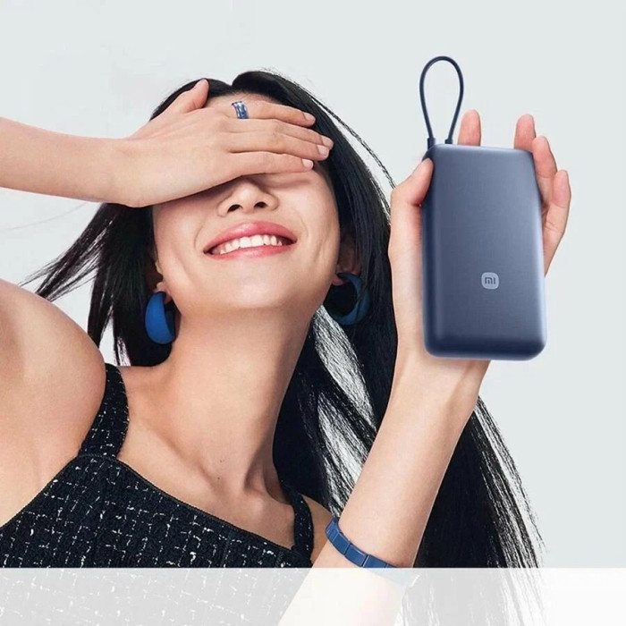 Портативный внешний аккумулятор, Xiaomi, 33W Power Bank 20000mAh (Integrated Cable) Blue GL, PB2030MI, Номинальная мощность аккумулятора 74 Втч (7,4 В 10000 мАч), Номинальная емкость 12000mAh (5V/3A), Входной порт USB-C, Выходной порт USB-C®/кабель USB-C