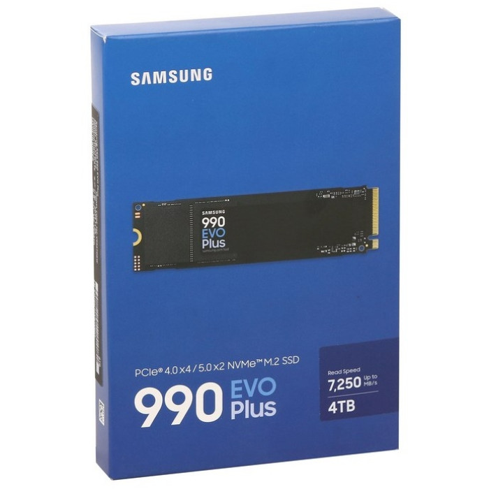 Твердотельный накопитель SSD Samsung 990 EVO Plus, M.2, 4TB, read 7250 MB/s, write 6300 MB/s, PCIe 4.0, TLC<br>333971