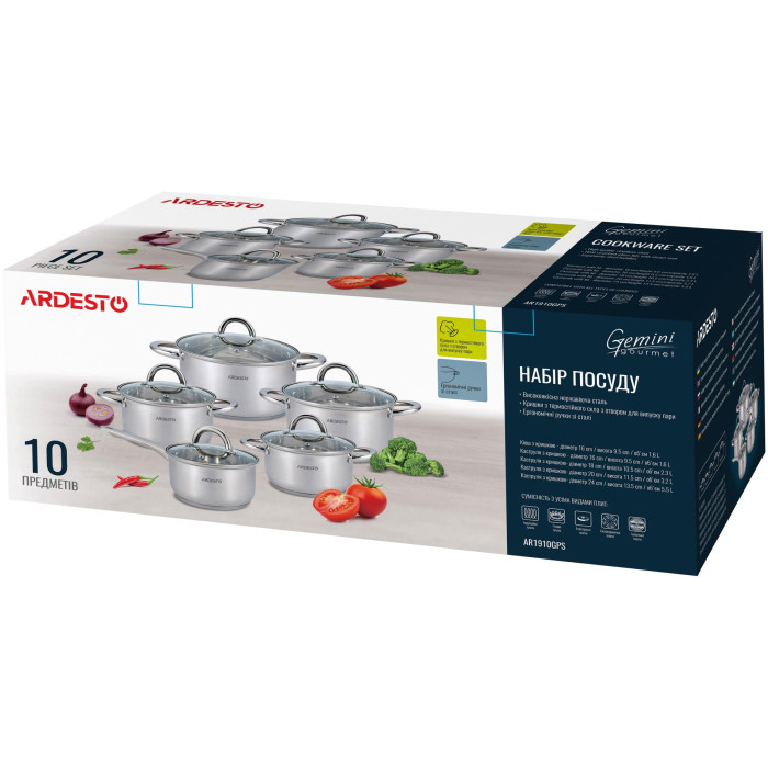 Ardesto смешанный набор Gemini Gourmet Andria AR1910GPS металл, сталь, стекло 10 в 1