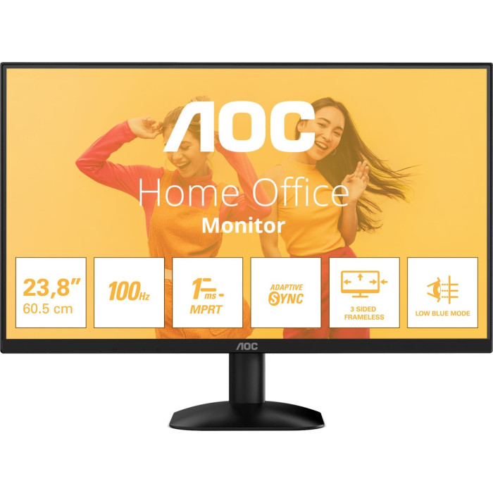 Монитор жидкокристаллический AOC 24B35HM2/01 LCD 23,8'' 16:9 1920х1080(FHD) VA, 100 Hz, 300 cd/m2, H178°/V178°, 4000:1, 16.7M, 1-4ms, HDMI, VGA, черный