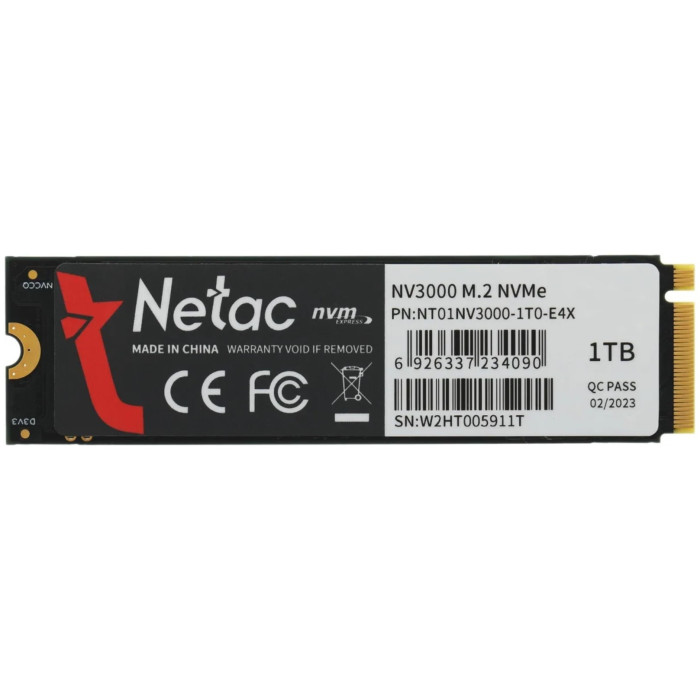 Netac NV3000 PCIe 3 x4 M.2 2280 NVMe 3D NAND SSD 1TB, R/W up to 3100/2100MB/s, with heat sink<br>