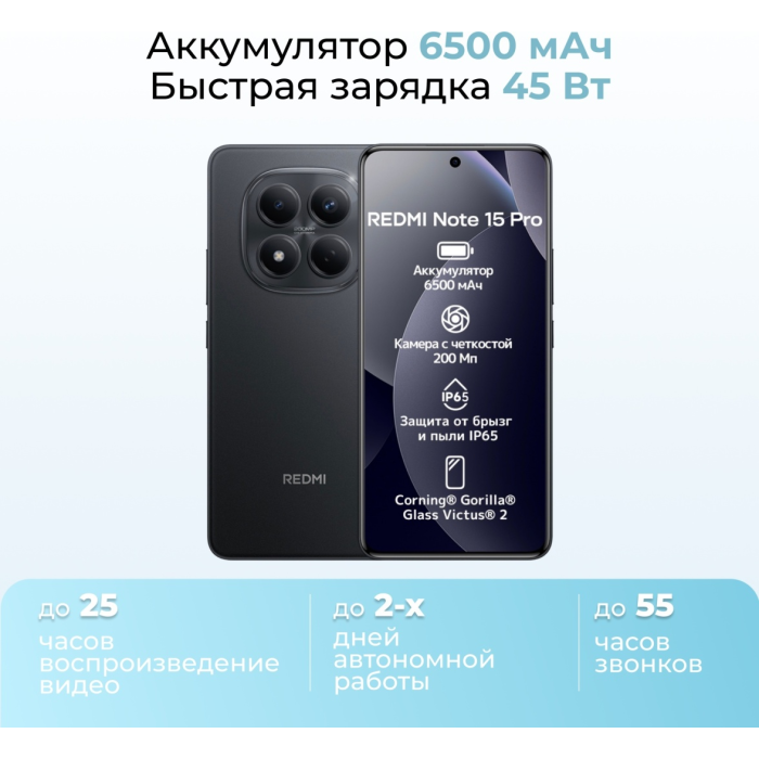 Xiaomi Redmi Note 15 Pro 4G NFC 8 ГБ/256 ГБ черный