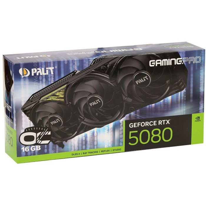 PALIT GeForce RTX 5080 GamingPro OC 16GB GDDR7, 256 bit, 1x HDMI 2.1b, 3x DP 2.1b, 3 Fan, 1x 16-pin pwr connector, 850W, 331.9 x 127.1 x 60 mm, NE75080S19T2-GB2031A<br>