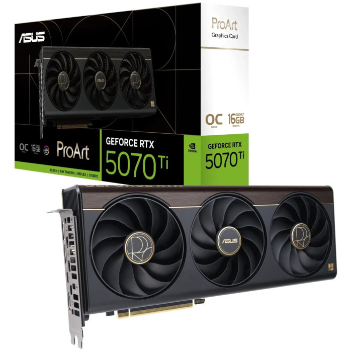 ASUS Video Card NVIDIA 5070TI 16 GB GDDR7, 2300 MHz / 2610 MHz, 8960sp, 70 RT cores, Ray tracing, 256 bit, 2.5 slots, 16 pin power supply (12V-2x6), HDMI, DisplayPort, USB Type-C<br>