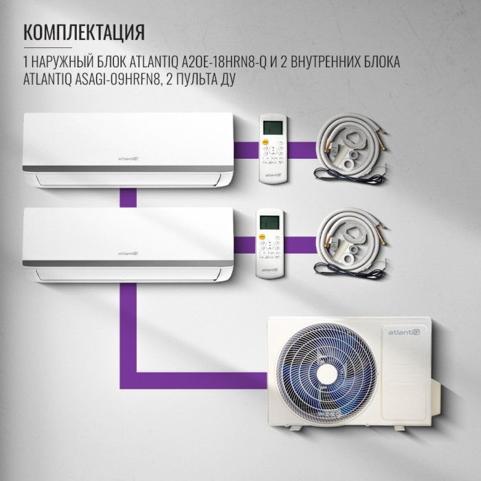 Atlantiq A2OE-18HRN8-Q + ASAGI-09HRFN8 + ASAGI-09HRFN8 белый