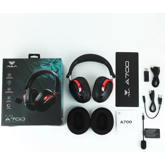 Bluetooth headphone AULA A700, BT/cable/USB, Black Red