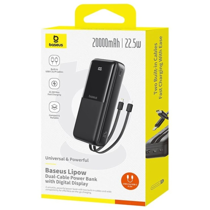 Внешний аккумулятор Baseus Lipow Dual-Cable (P10079102123-00) 20000 мАч 22.5 Вт черный