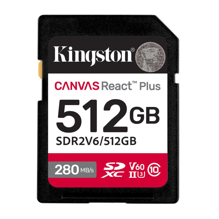 MemoryCard SDXC 512GB, Kingston Canvas React Plus SDR2V6/512GB, Class 10, UHS-II, U3 V60
