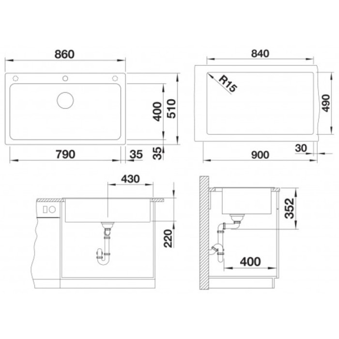 Кухонная мойка Blanco Naya XL 9 - темная скала (521813) 86х51х22 см, искусственный гранит, тон темная скала