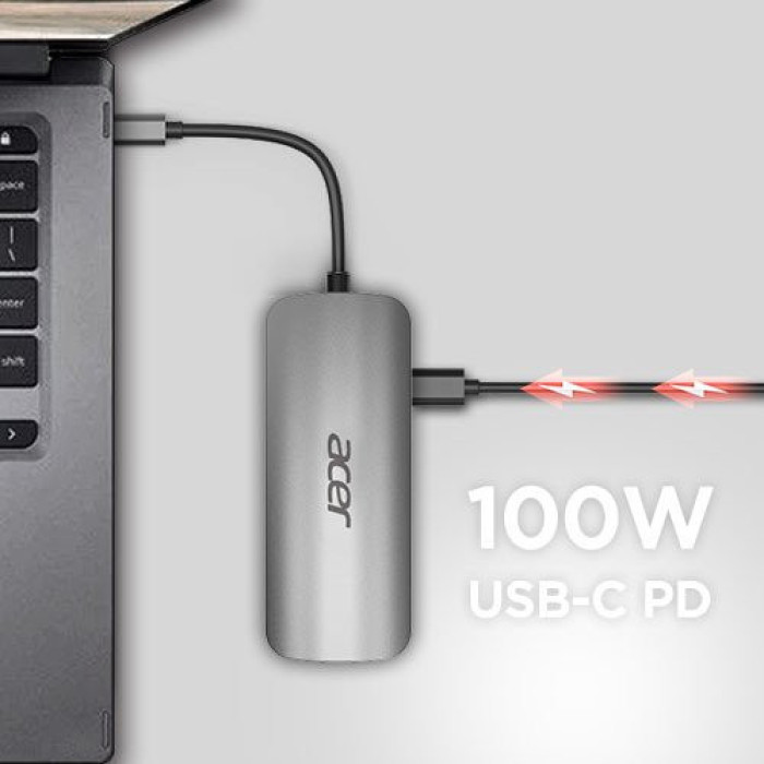 Док-станция Acer 7in1 Type C dongle: 1 x typeC, 1 x HDMI 4K60, 3 x USB3.2, 1 x SD/TF, 1 x PD, Gray