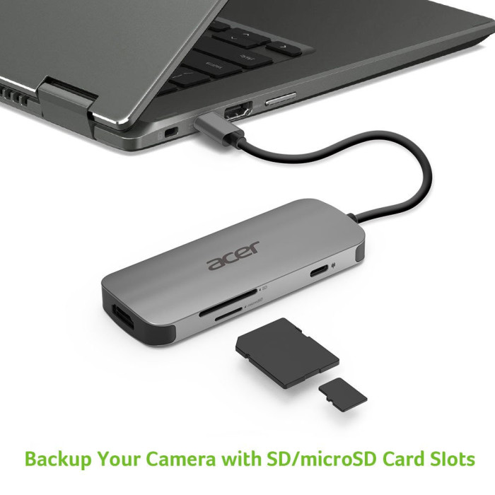Док-станция Acer 7in1 Type C dongle: 1 x typeC, 1 x HDMI 4K60, 3 x USB3.2, 1 x SD/TF, 1 x PD, Gray