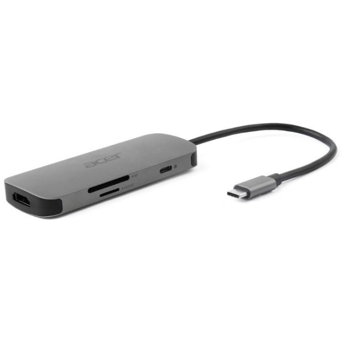Док-станция Acer 7in1 Type C dongle: 1 x typeC, 1 x HDMI 4K60, 3 x USB3.2, 1 x SD/TF, 1 x PD, Gray