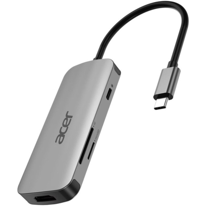 Док-станция Acer 7in1 Type C dongle: 1 x typeC, 1 x HDMI 4K60, 3 x USB3.2, 1 x SD/TF, 1 x PD, Gray