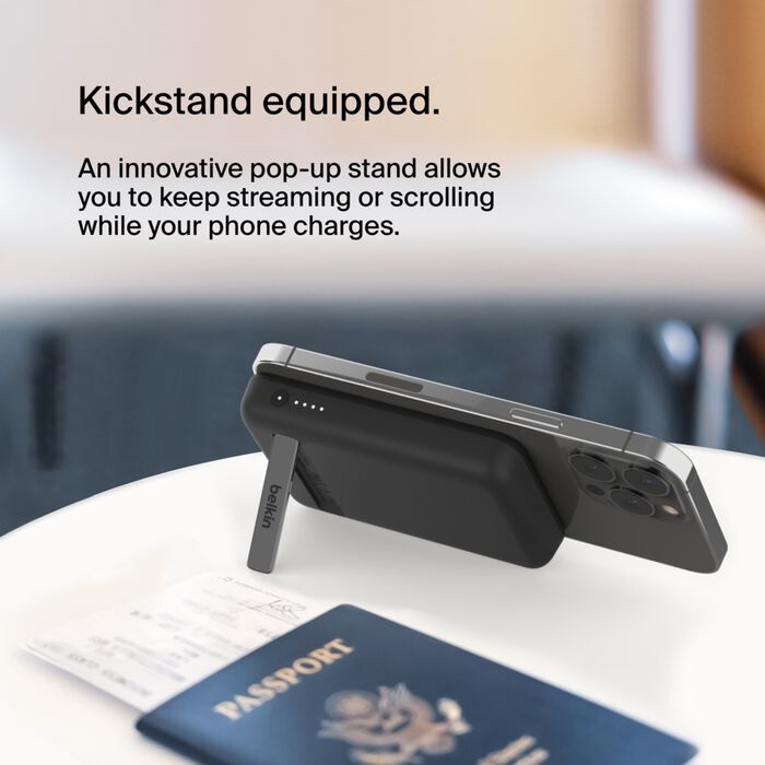 BELKIN 5K MAGNETIC WIRELESS POWER BANK + KICK STAND, BLACK