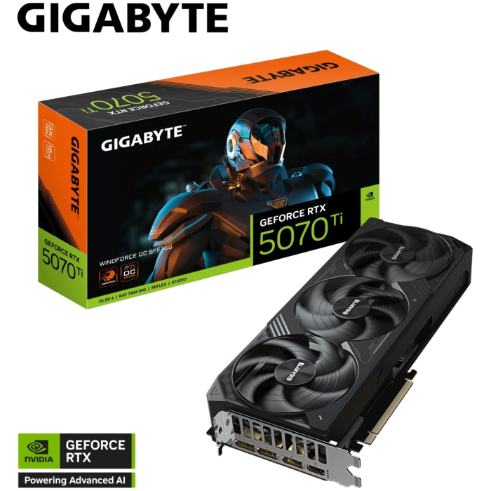 Видеокарта GIGABYTE GeForce RTX 5070 Ti WINDFORCE OC SFF 16G, 16Gb/256b, 1хHDMI+3xDP, PCIe5.0