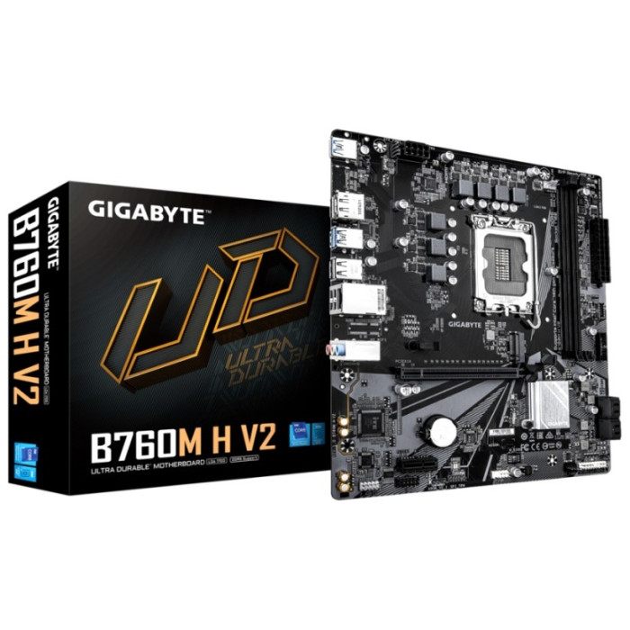 Материнская плата GIGABYTE B760M H V2, LGA1700, B760, HDMI+DP, 2xDDR5, M.2, 4xSATA, MATX