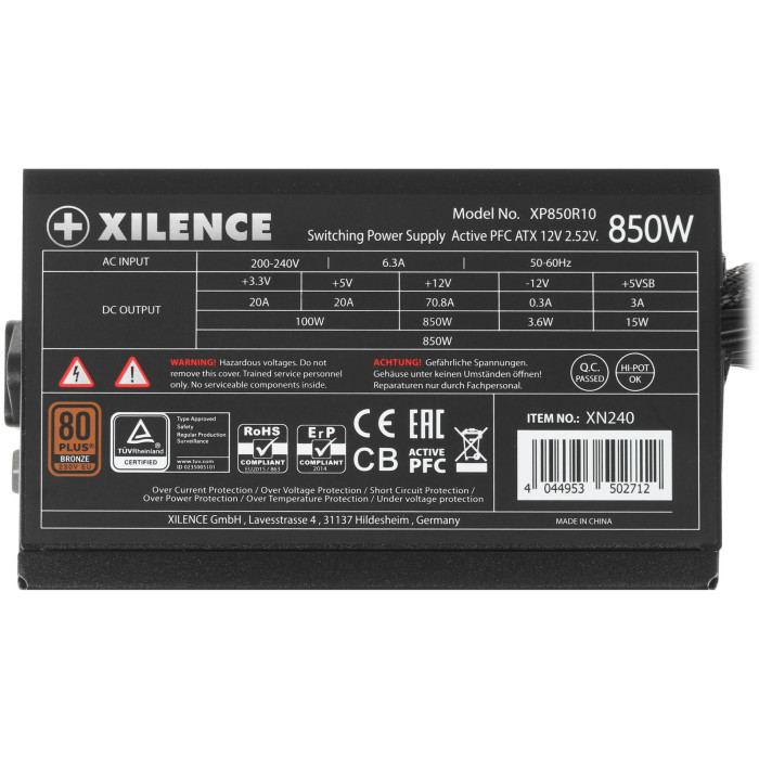 Блок питания Xilence Gaming series XN240 850W [XP850R10], 80+ Bronze