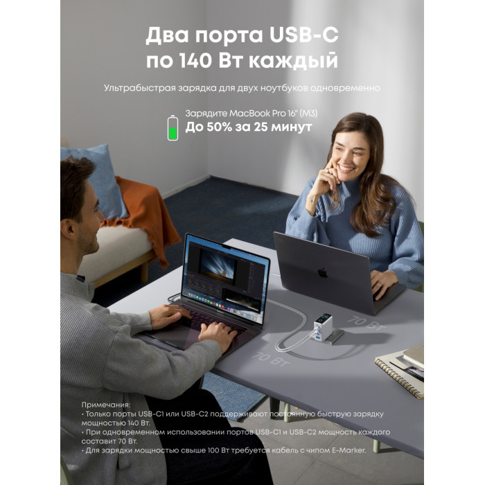 Адаптер питания Anker (140W, 4-Port, PD 3.1) (B2697G41) Серебристый