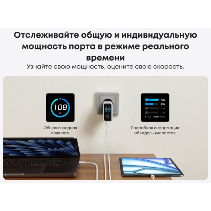 Адаптер питания Anker (140W, 4-Port, PD 3.1) (B2697G41) Серебристый