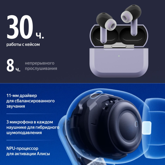 Беспроводные наушники Яндекс YNDX-00150VIO, Фиолетовый