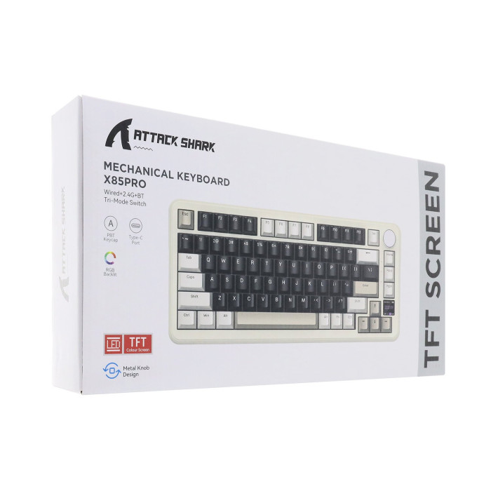 KeyBoard USB, Attack Shark X85Pro, Linear Blueberry switch, 81 keys+1knob+LCD0.85', 2,4/BT/cable,blc